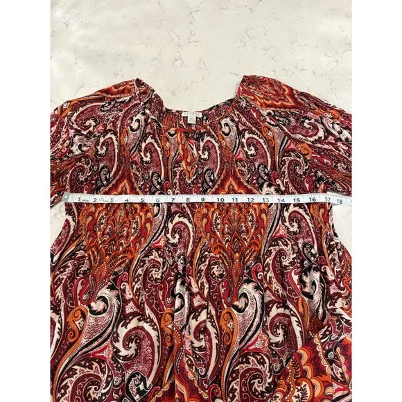 Spense Womens Multicolor Paisley Pleated Bell Sleeve Blouse Boho Size Medium - Picture 6 of 9